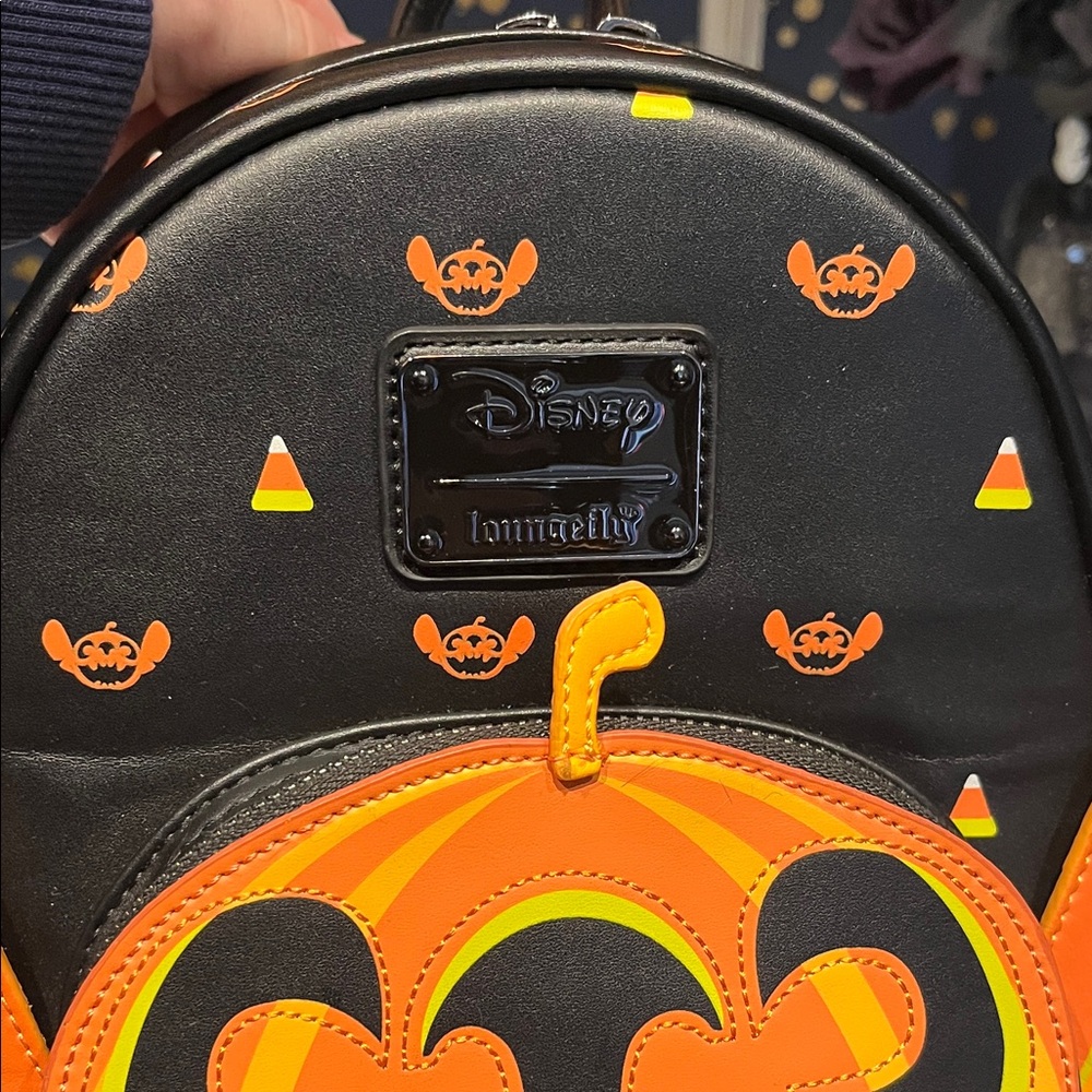 Loungefly Black and Orange Halloween Stitch Pumpkin Mini Backpack - Picture 2 of 7